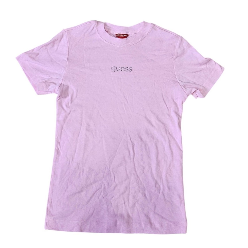 Guess y2k Pink Rhinestone T-Shirt Womens XL Preppy
